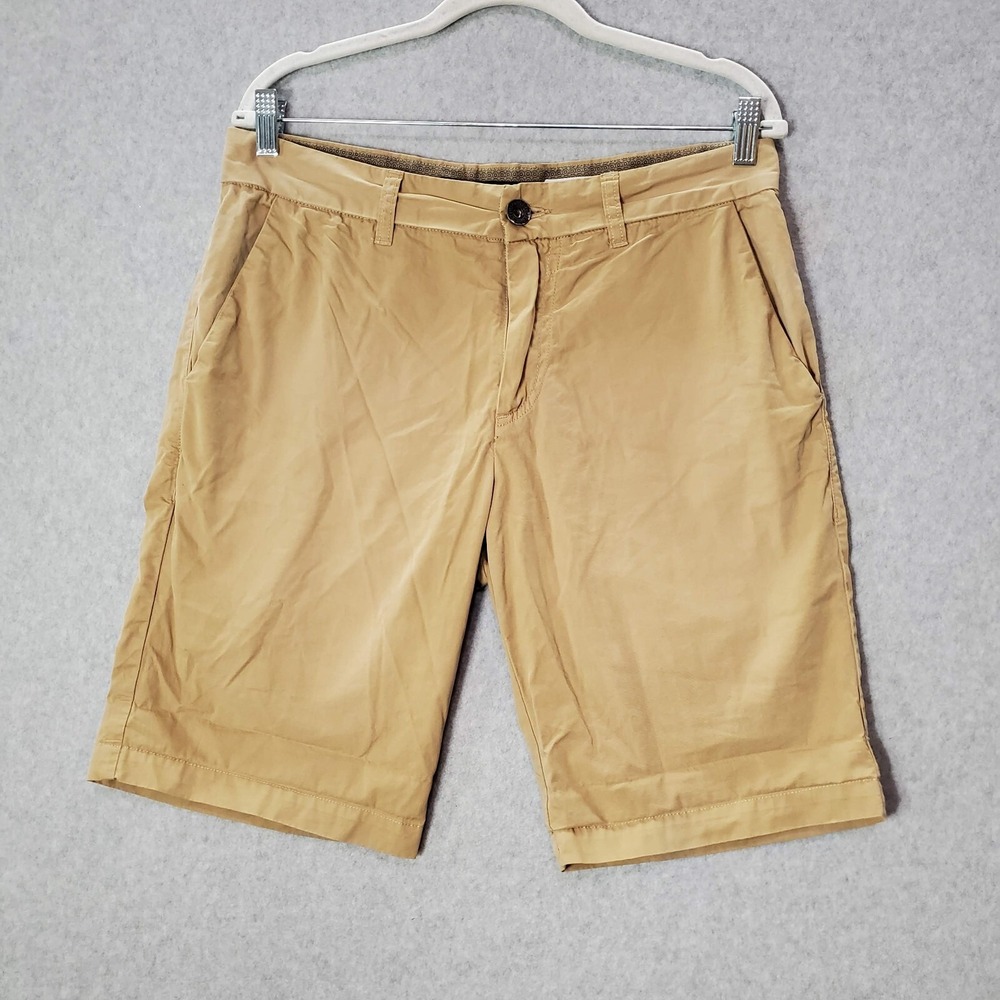 Guess Men Shorts 32 Beige Chino Mid Rise Zipped Pocket 10" Inseam Casual